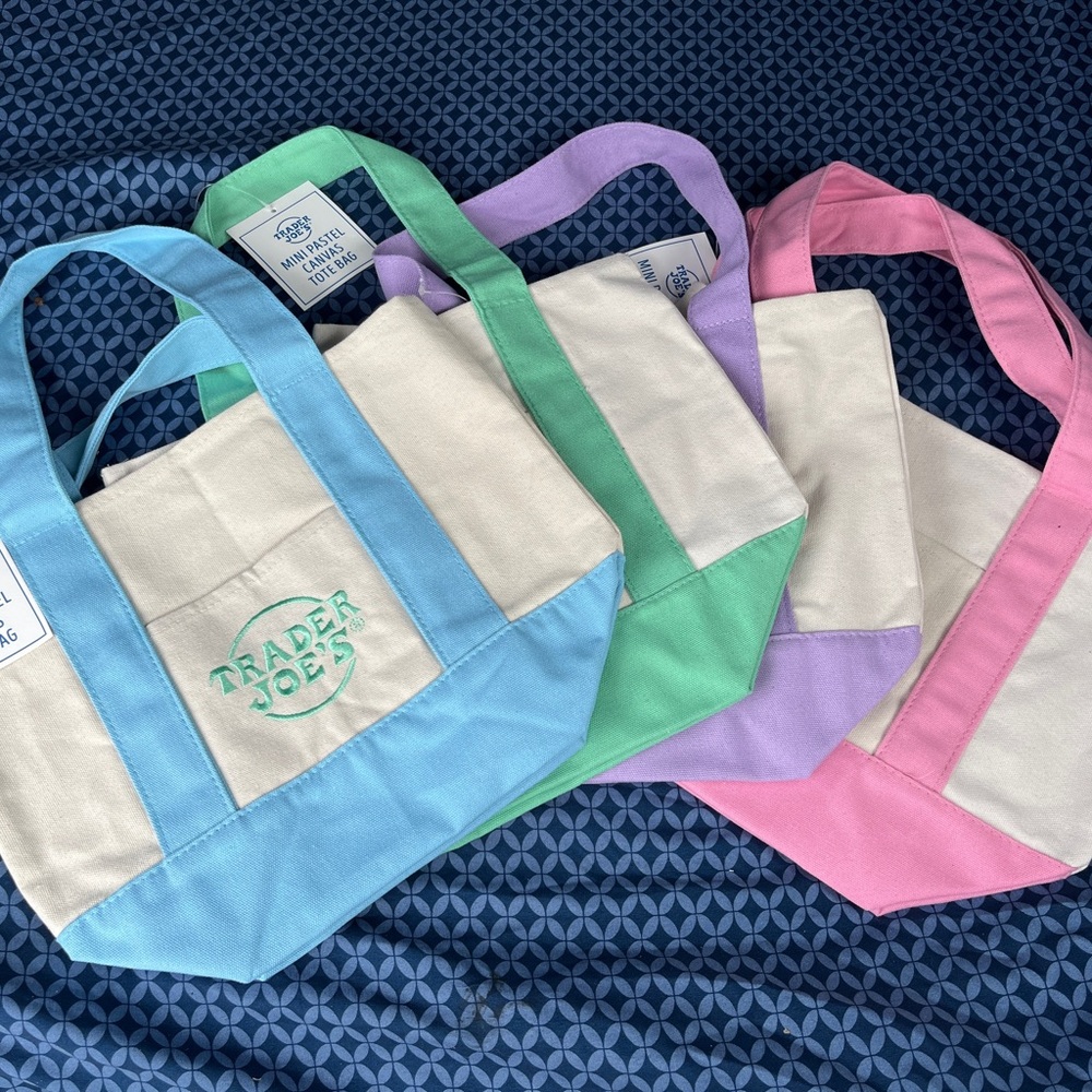 Trader Joe's mini Canvas Tote Bag/ limited edition/ lot of 4/ 4 colors